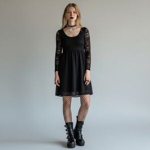 Vintage 90s black lace Chiffon sheer overlay babydoll dress Grunge Emo LBD Goth